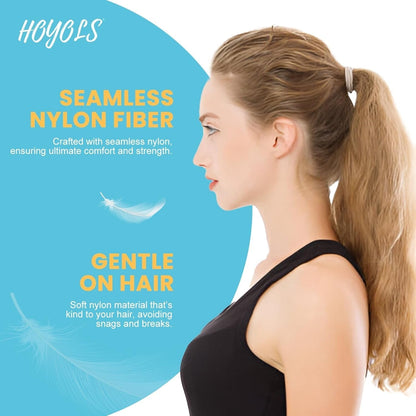 Soft Large Seamless Hair Ties, Gentle Stretch Nylon Ponytail Holder Bands for Thick Heavy Curly Hair, No Slip No Damage Scrunchies Headbands 100 Pcs (Light Blonde)