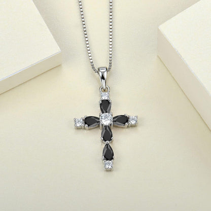 Cross Necklace for Women 925 Sterling Silver Halo Gemstone Pendant Birthstone Religious Jewelry for Mom