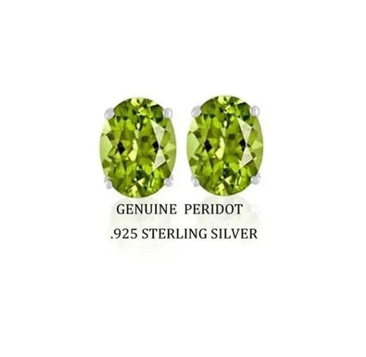 2.00 CTTW .925 Sterling Silver Genuine Oval 7x5 Peridot Stud Earrings