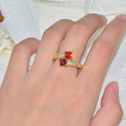 Exquisite Retro 18K Gold Natural Garnet Red Ruby Gemstone Ring Anniversary Gift Romantic Bride Engagement Wedding Party Bands Fine Jewelry