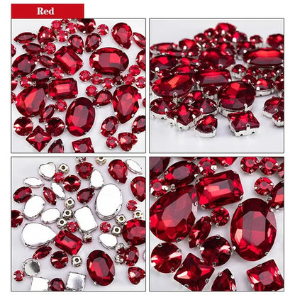 50PCS Mix Size Gold Champagne Glass Rhinestones for Clothing Loose Flatback Dress Stones Decorative Crystal Sew on Rhinestones