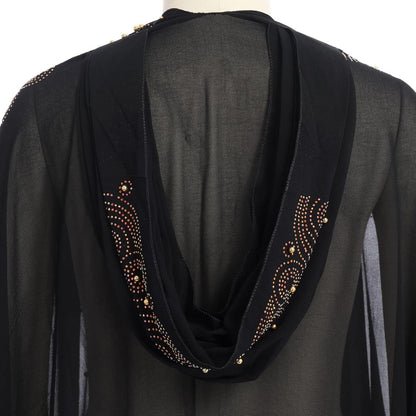 Muslim Dress for Women Loose Batwing Sleeved Hooded Beaded Embroidery Long Abaya Dress Kaftan Abayas Islamic Robe