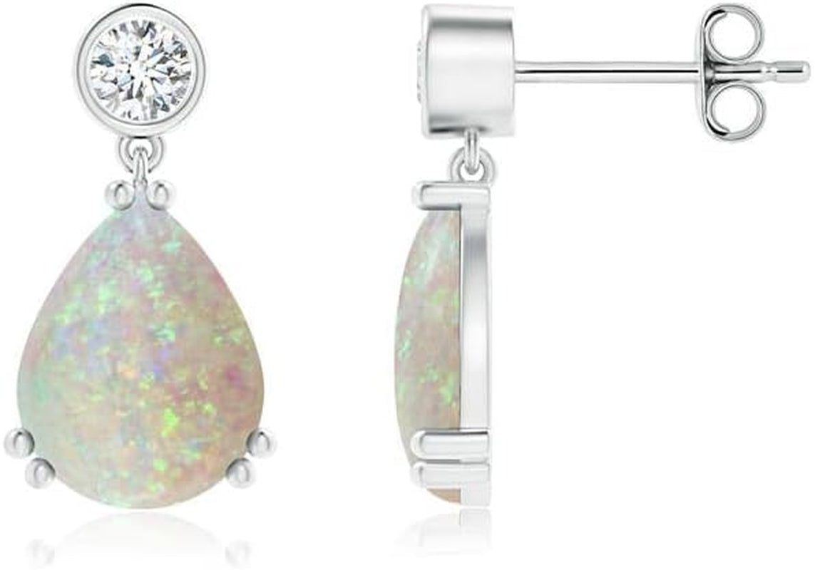 Natural Opal Drop Earrings for Women Girls in Sterling Silver/14K Solid Gold/Platinum | October Birthstone Jewelry Gift for Her | Birthday | Wedding | Anniversary