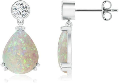 Natural Opal Drop Earrings for Women Girls in Sterling Silver/14K Solid Gold/Platinum | October Birthstone Jewelry Gift for Her | Birthday | Wedding | Anniversary