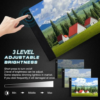LED A3/A4/A5 Graphic Tablet Light Pad Digital Tablet Copyboard with 3-level Adjustable Brightness for Tracing Drawing Copying Viewing DIY Art Craft Diamond Painting Supplies