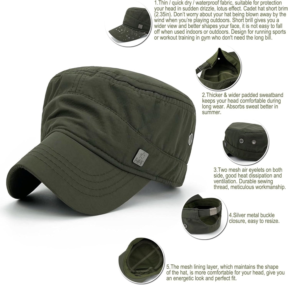 Polyester Water Resistant Military Caps for Men Quick Dry Cadet Hats for Women Army Cap Flat Top Dad Hat