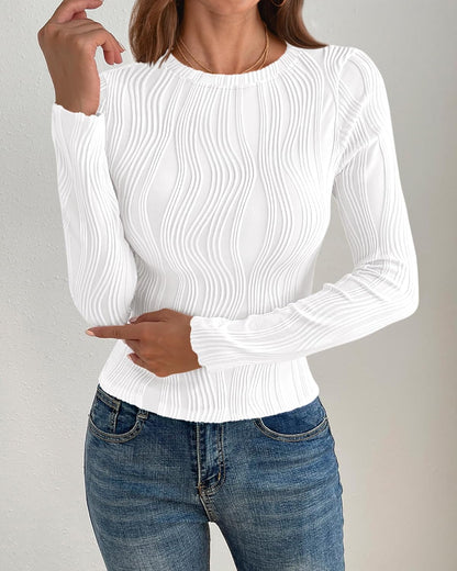 Women'S Tops 2025 Spring Fashion Long Sleeve Crewneck Blouses Slim Fit Shirts Textured Knit Basic T Shirts