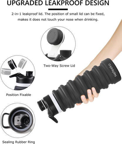 Collapsible Water Bottle, 26Oz Silicone Foldable Water Bottles Leakproof BPA Free Travel Water Bottles with Carabiner, Portable Sport Water Bottles for Camping,Hiking Outdoor Indoor Sport