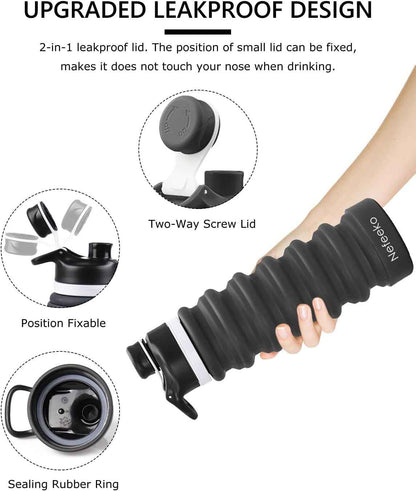 Collapsible Water Bottle, 26Oz Silicone Foldable Water Bottles Leakproof BPA Free Travel Water Bottles with Carabiner, Portable Sport Water Bottles for Camping,Hiking Outdoor Indoor Sport