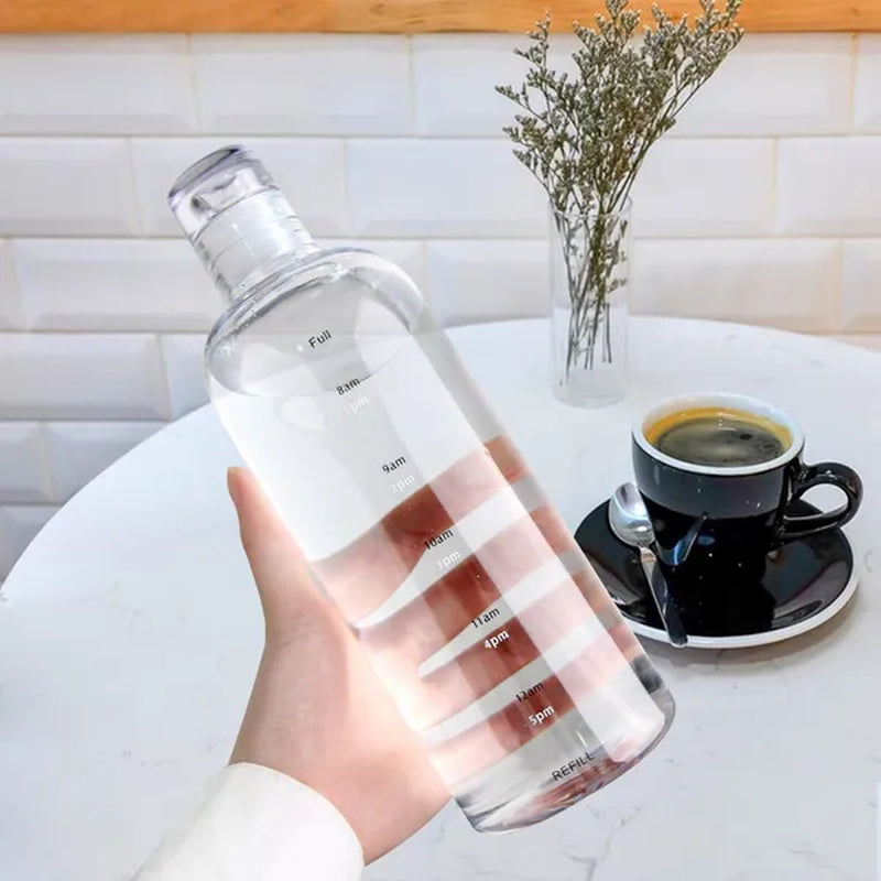 500/ 750ml PC Plastic Water Bottle with Time Marker Creative Large Capacity Leakproof Drink Bottle Gym Sport Water Bottles