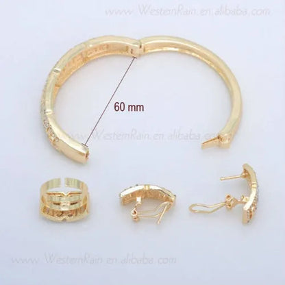 Fashion Jewelry Set Women Gold Plated Crystal Necklace Bracelet Earrings Gift Set