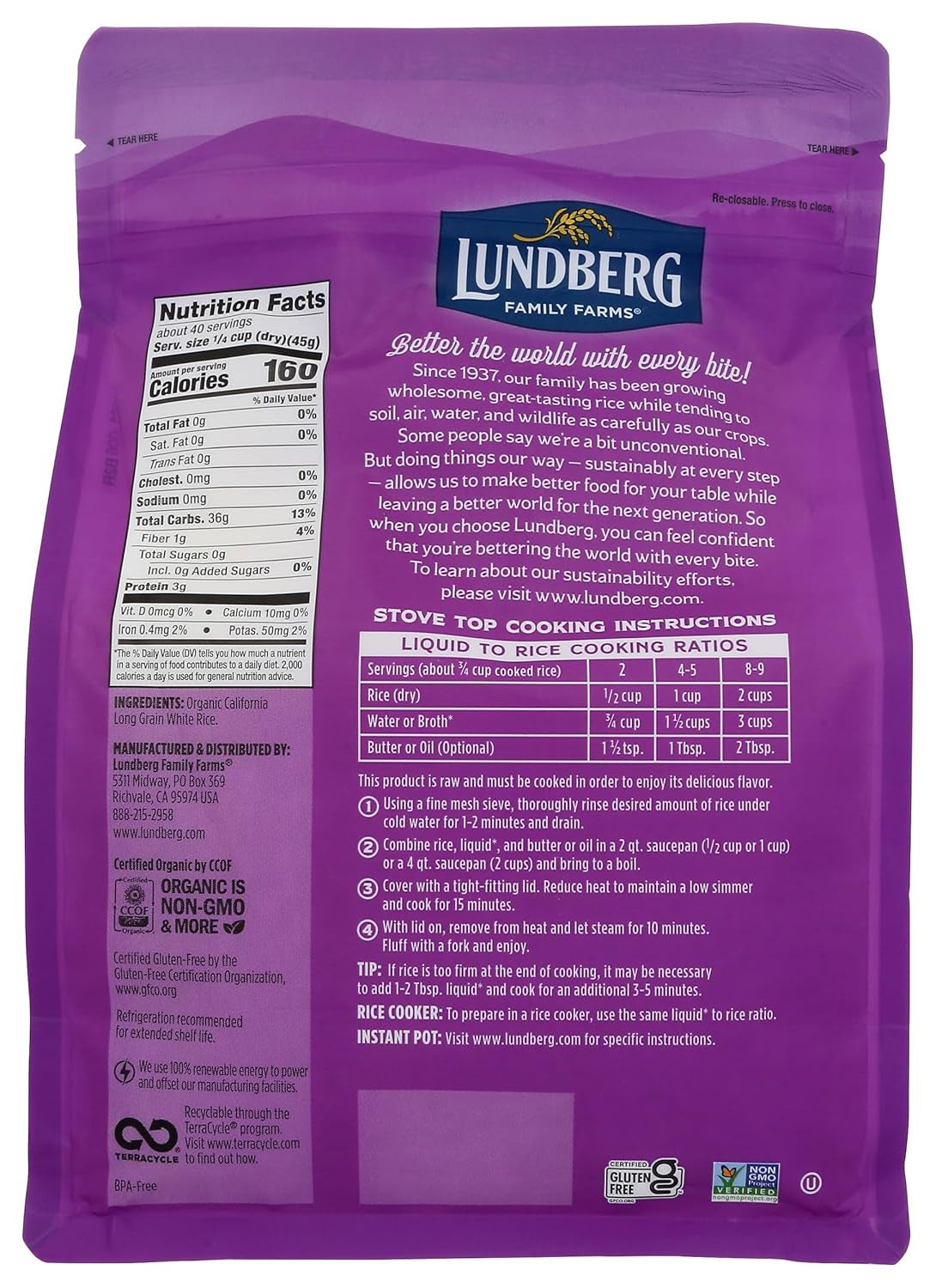 FAMILY FARMS Organic California White Jasmine Rice, 64 OZ