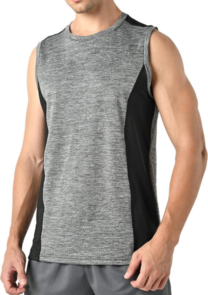 Pack of 5 Men'S Stretch Cool Dry Muscle Tank Tops Athletic Crewneck Sleeveless Workout Shirts