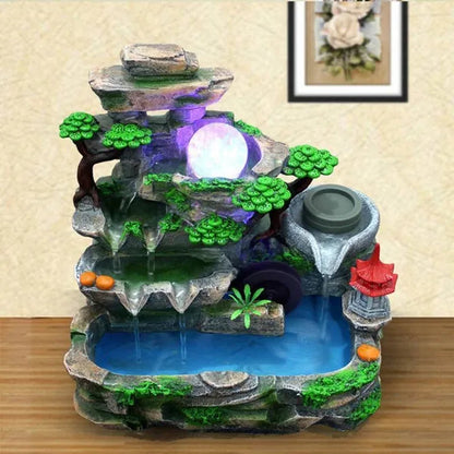 Desktop Rockery Fountain Waterfall Indoor Decoration LED Light Home Office Decor
