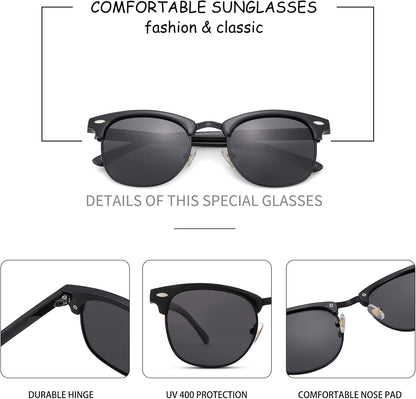 Semi-Rimless Polarized Sunglasses UV 400 Protection for Women Men