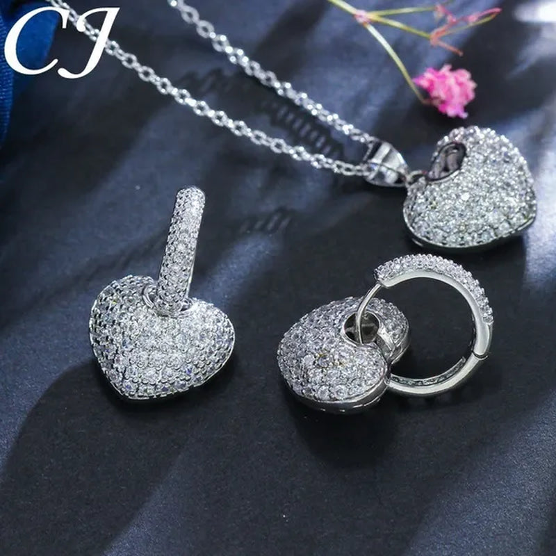 CANDICE Gorgeous Party Jewelry Set Full Micro Pave Tiny Cubic Zirconia Rose Gold Plated Love Heart Pendant Necklace Earrings For Women Gift