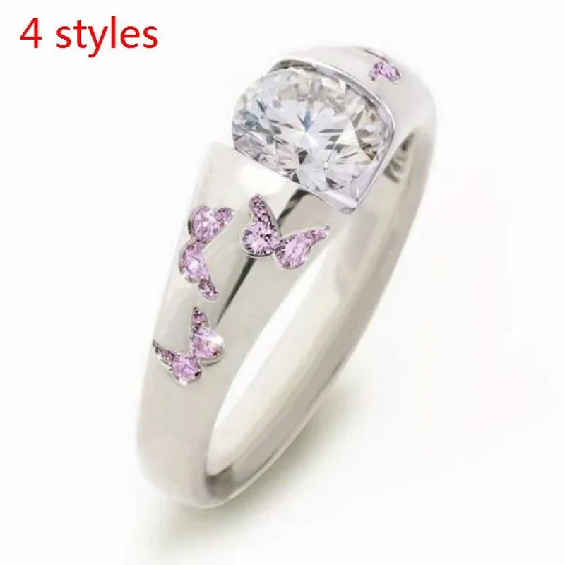 Latest Creative Lady Fashion Fresh Butterfly Ring  Elegant Temptation Princess Engagement Wedding Ring Anniversary Gift Birthday Party Jewelry Size US5-11 (6 colors)