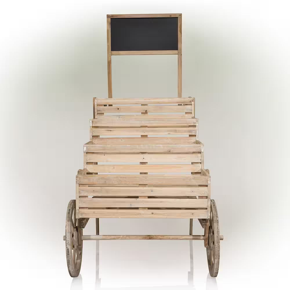 59 In. Tall Indoor/Outdoor Wooden Cart Plant and Display Stand with Chalkboard