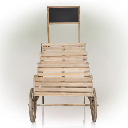 59 In. Tall Indoor/Outdoor Wooden Cart Plant and Display Stand with Chalkboard
