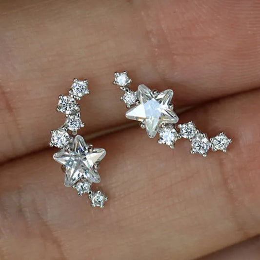 Climber Earrings for Women Silver Plated Lab Diamond Star Stud Earrings Fashion Bridal Engagement Wedding Accessories