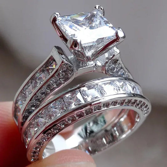 Fashion Jewelry White Sapphire Wedding Ring Set 2pcs