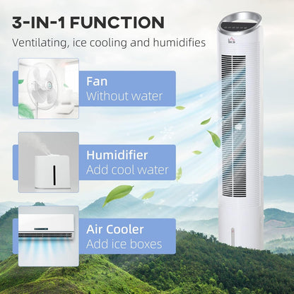 40" Evaporative Air Cooler with Water Tank, 3-In-1 Ice Cooling Fan with Humidifier, 52° Oscillating Portable Swamp Cooler for Home Office, 3 Modes, 3 Speeds, 8H Timer, Remote, White