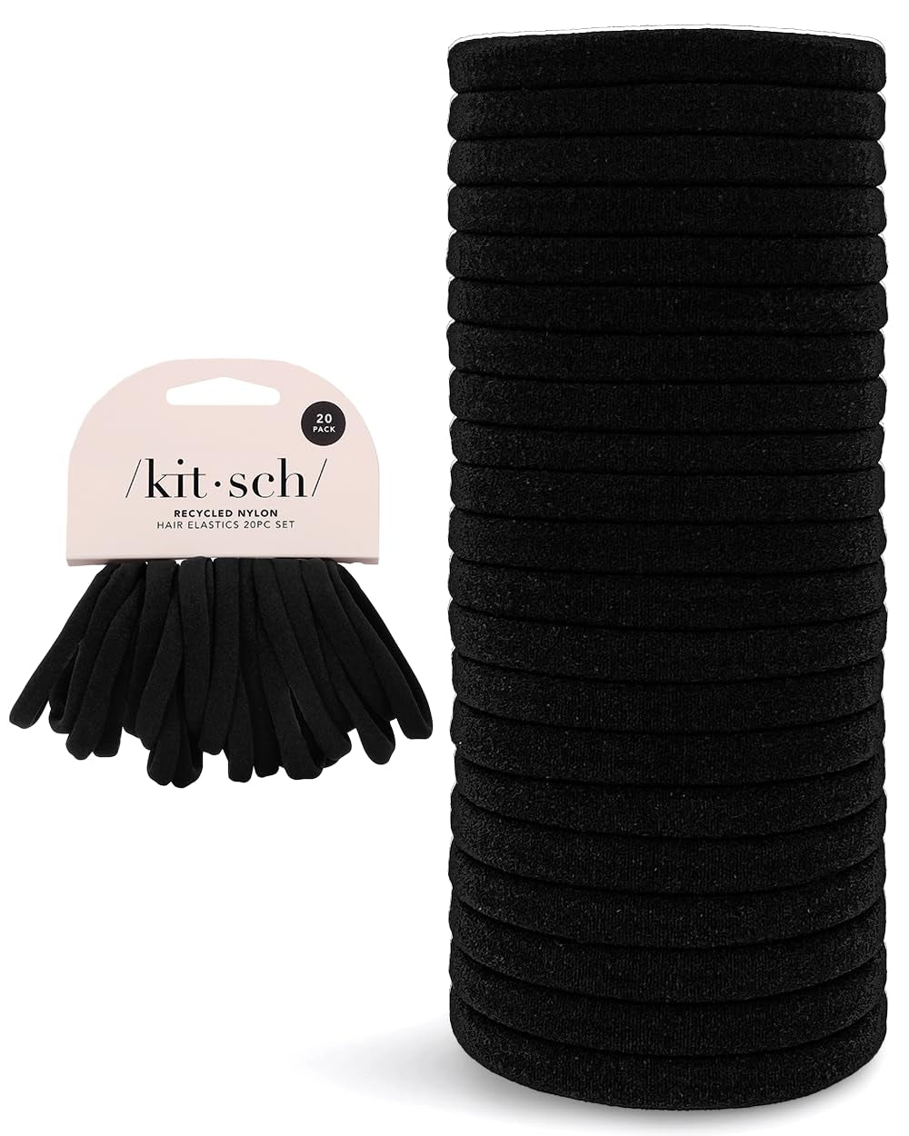 Nylon Hair Ties for Girls & Women - No Snag, Pain-Free Hair Ties No Damage Ideal for Ponytails, Updos & Braids, 20Pcs Black