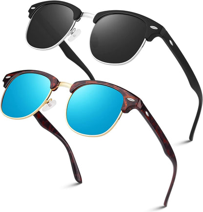 Polarized Semi Rimless Sunglasses for Men Women, Classic Retro Shades Half Frame Driving Sun Glasses UV Protection