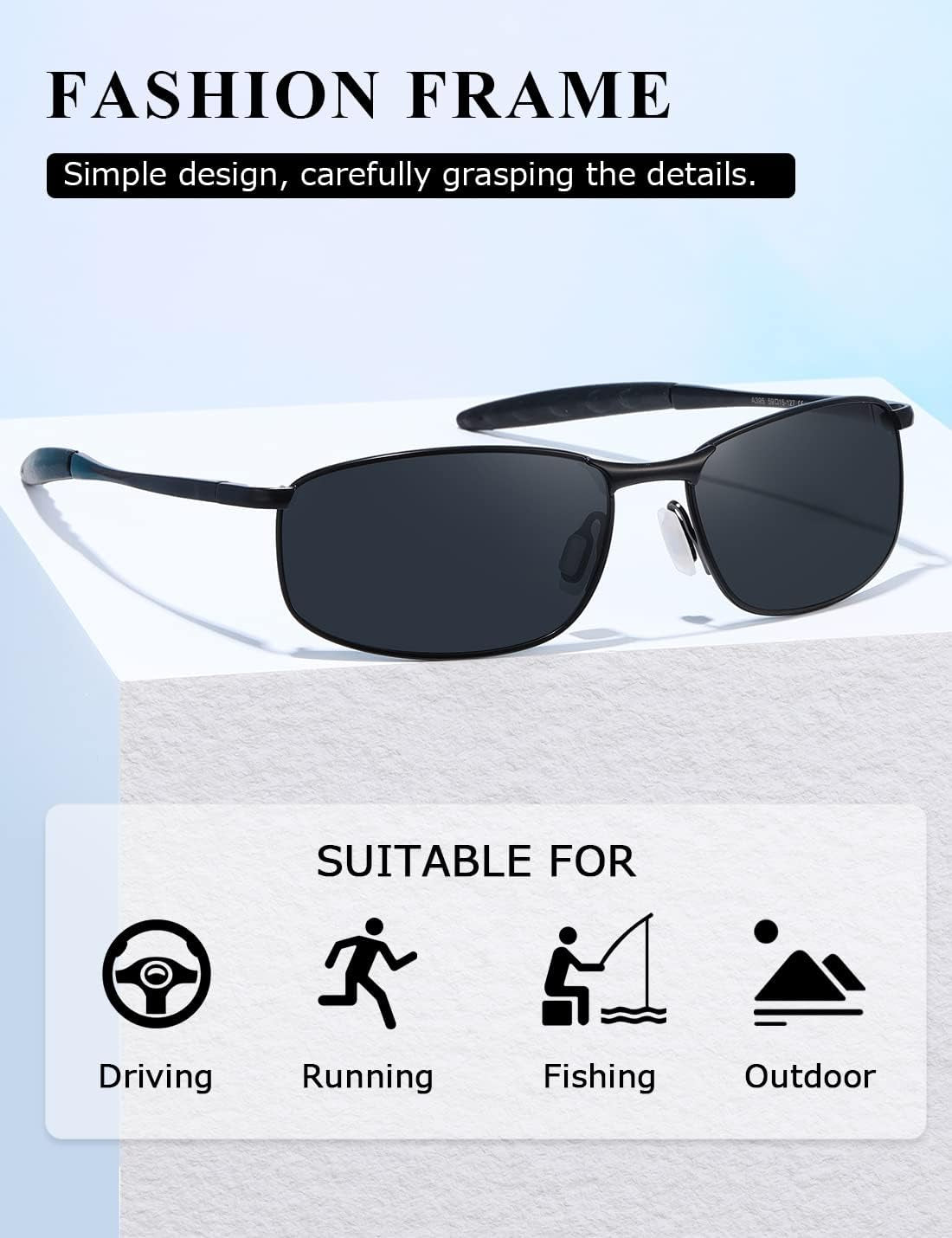 Polarized Sunglasses For Men Rectangle Metal Frame Retro Sun Glasses AE0395