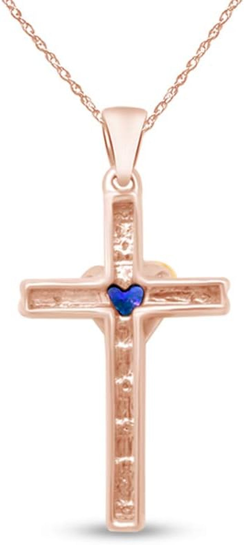 Simulated Blue Sapphire & Natural Diamond Cross Pendant Necklace Intwo-Tone Gold over Sterling Silver