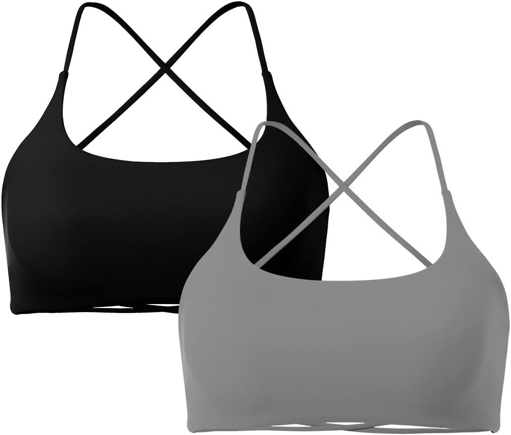 Women 2 Piece Open Back Sports Bra Pack Strappy Workout Gym Yoga Crops