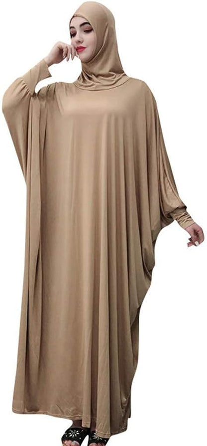 Women'S Solid Muslim One-Piece Prayer Dress Abaya Kaftan with Hijab Full Length Dress