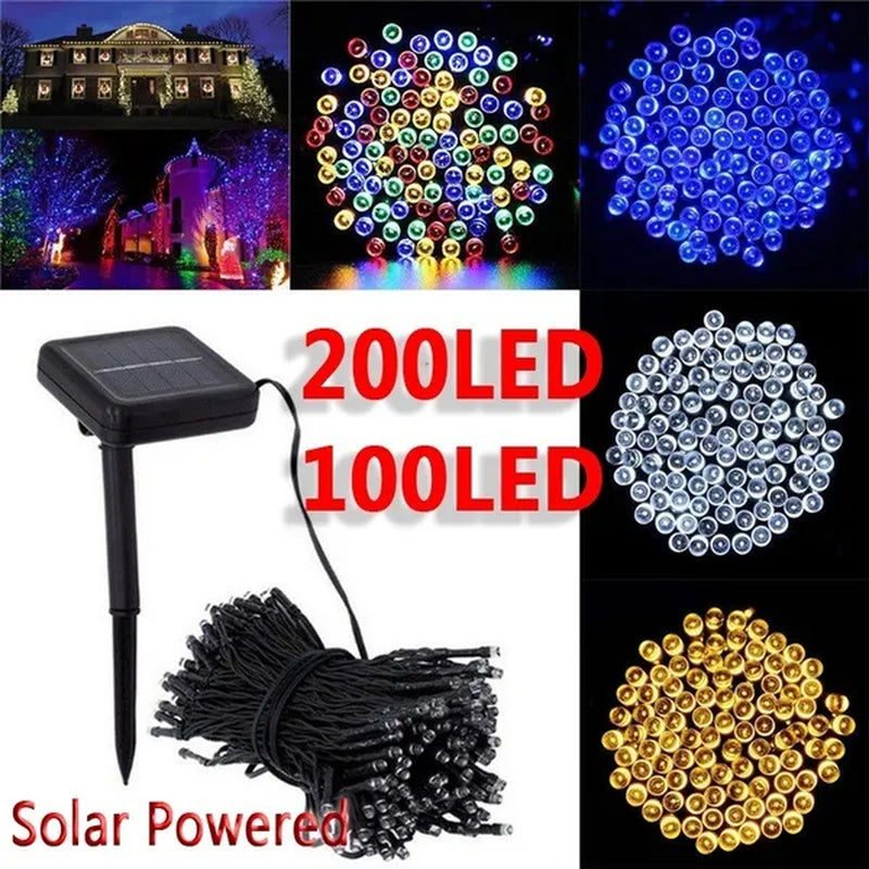8 modes Solar String Lights 50/100/200 LED 8 Modes Solar Powered Xmas Outdoor Lights Waterproof Starry Christmas Fairy Lights for Indoor Gardens Homes Wedding