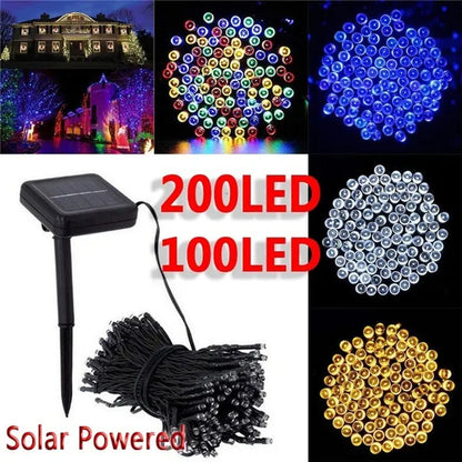 8 modes Solar String Lights 50/100/200 LED 8 Modes Solar Powered Xmas Outdoor Lights Waterproof Starry Christmas Fairy Lights for Indoor Gardens Homes Wedding