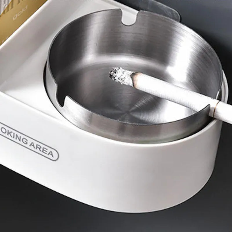Stainless steel wall-mounted ashtray with lid,cigarette Storage Rack Creative Bathroom Wall Stainless Steel Ashtray