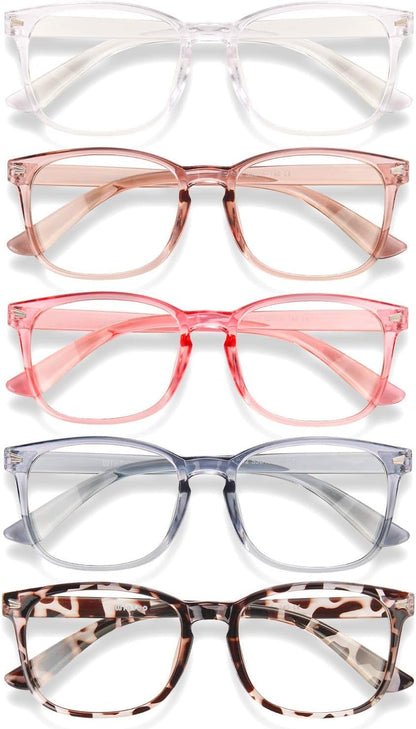 Blue Light Blocking Glasses, Computer Reading/Gaming/TV/Phones Glasses for Men Women,Anti Eyestrain UV Glare (5 Pair)