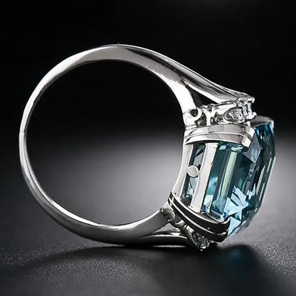 Luxury Silver Plated Rings for Women Wedding Square Blue Topaz Ring Gemstone Sapphire Spinel Romantic Gift Engagement Jewelry