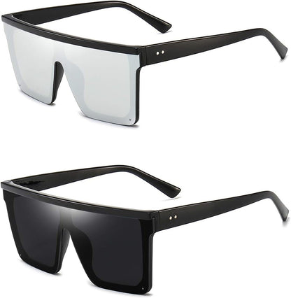 Square Oversized Sunglasses for Women Men Fashion Flat Top Big Black Frame Shades