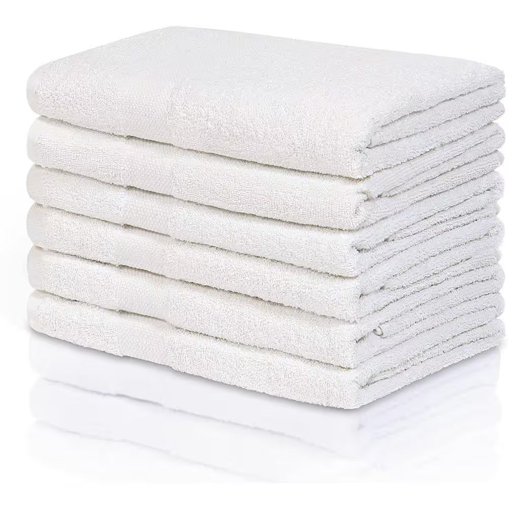 6-Piece White Highly Absorbent Cotton Quick Drying Bath Towel Set