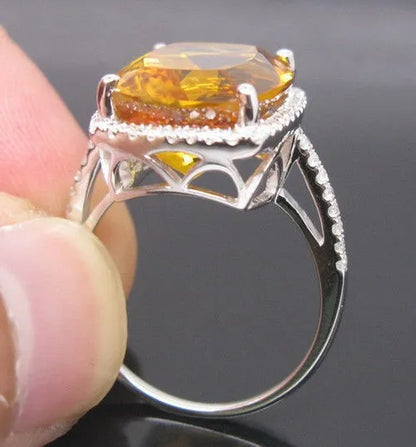 7.53CT Solid 925 Sterling Silver Natural Citrine Ring Jewelry Set