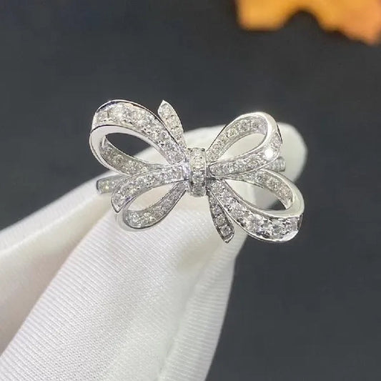 Exquisite Bow Ring Inlaid Bling Cubic Zirconia Female Wedding Party Fashion Luxury Finger Accessories Fancy Birthday Gift Jewelry