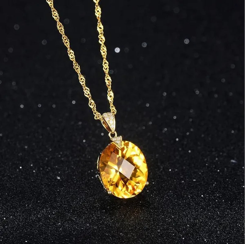 Big citrine gemstones yellow crystal pendant necklace for women diamonds gold color choker birthday gift luxury jewelry