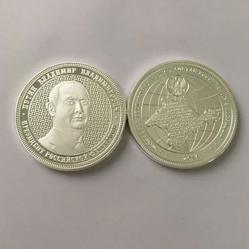 2 Pcs the Putin Coin President of Russia Badge 40 Mm Silver Plated Crimea Map Souvenir Coin