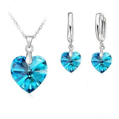 Romantic 925 Sterling Silver Blue Cubic Zircon Heart Shape Pendant  Women Wedding Jewelry Sets
