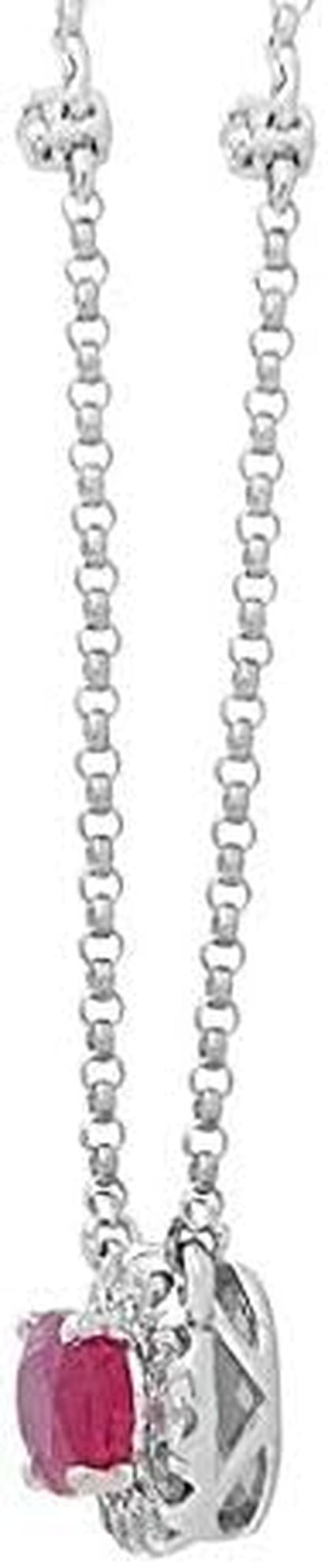 14K White Gold Natural Diamond (I1,I2) & Genuine Ruby Pendant for Women