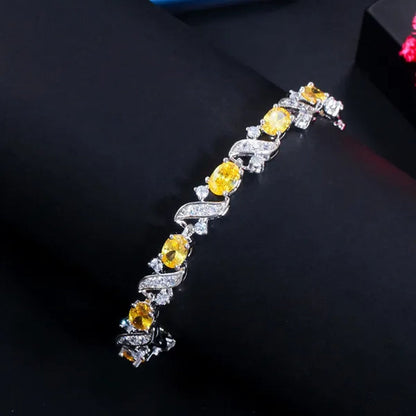 Gloriya Delicate Design Sky Blue Charm Oval Stone Tennis Bracelet Bangle for Women Fashion CZ Silver Plated Elegant Jewelry