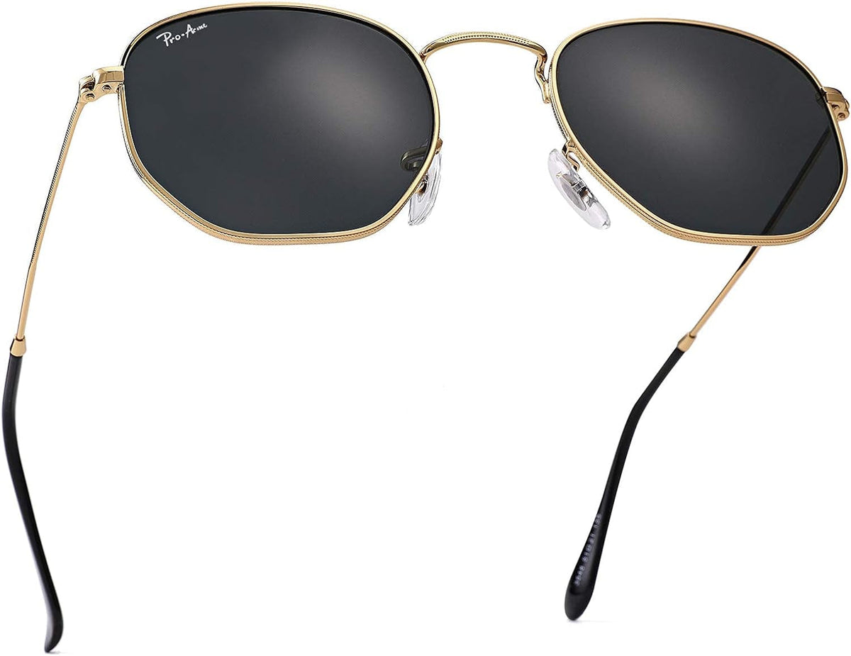 Small Square Sunglasses for Women Men 100% Real Glass Lens Hexagonal Frame