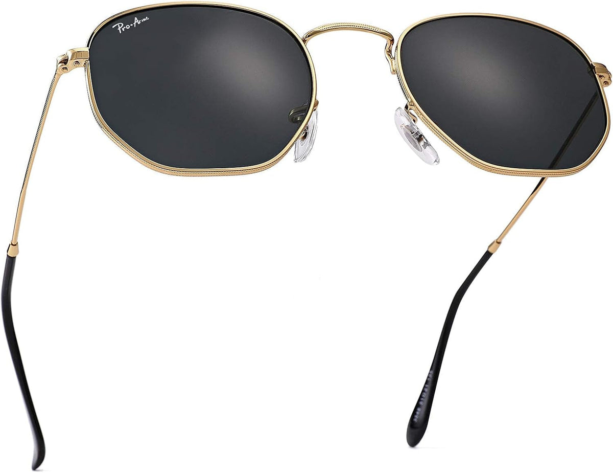 Small Square Sunglasses for Women Men 100% Real Glass Lens Hexagonal Frame