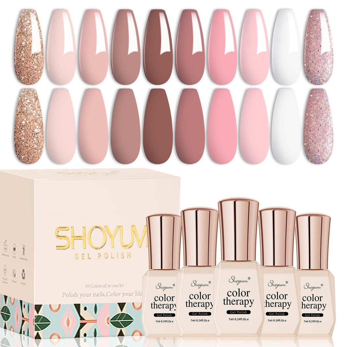 Jelly Nude Gel Nail Polish Set, 10Pcs Sheer Milky White Pink Transparent Gel Polish Kit UV LED Nail Gel Polish Colors Varnish Nail Art DIY Salon 7ML