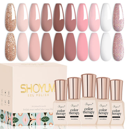 Jelly Nude Gel Nail Polish Set, 10Pcs Sheer Milky White Pink Transparent Gel Polish Kit UV LED Nail Gel Polish Colors Varnish Nail Art DIY Salon 7ML